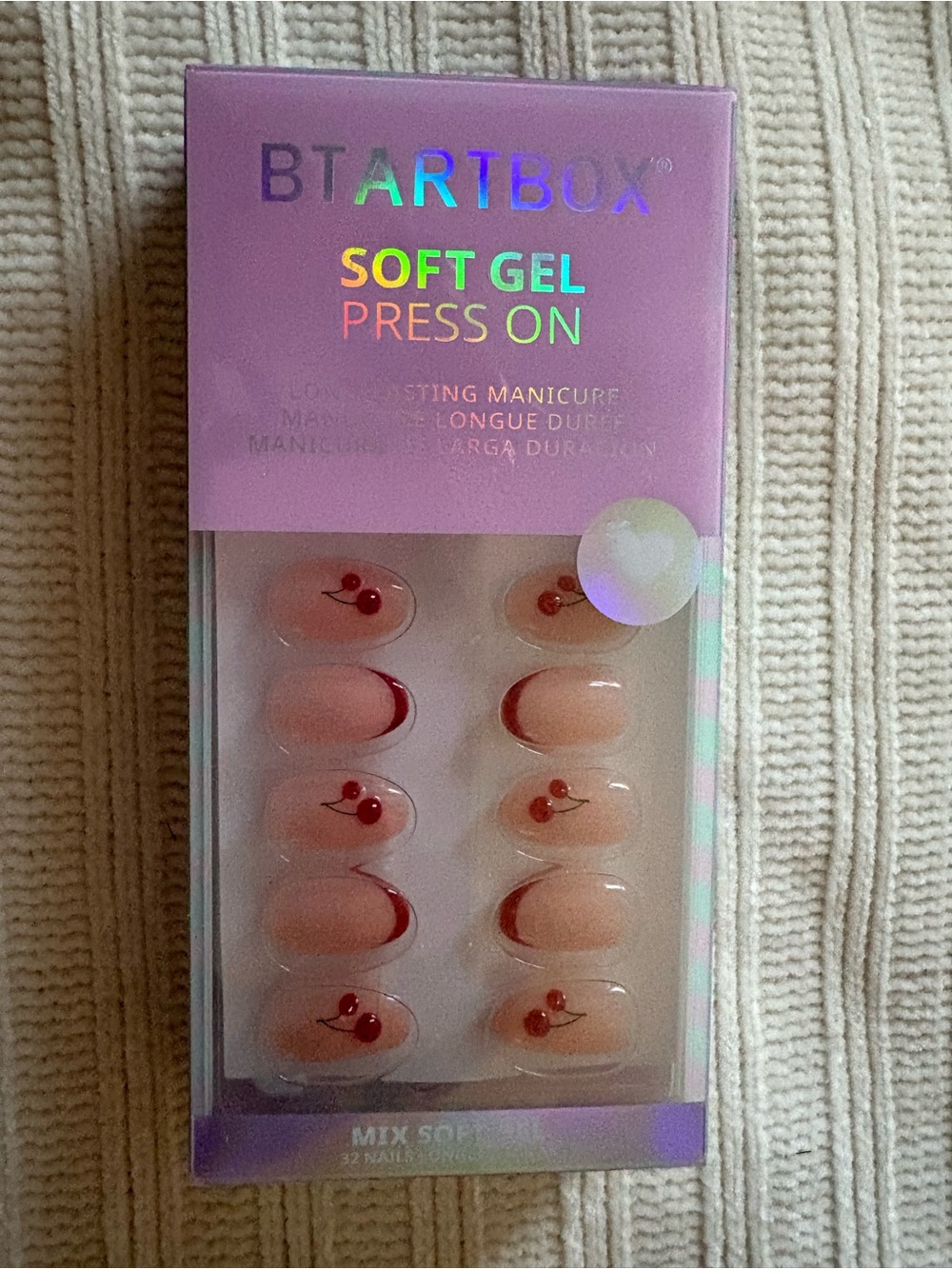 Btartbox Soft Gel Press On Nails - Pink Cherry Accent